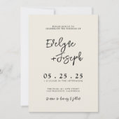 Invitation Elégant noir et crème minimal Boho QR Code Mariage (Devant)