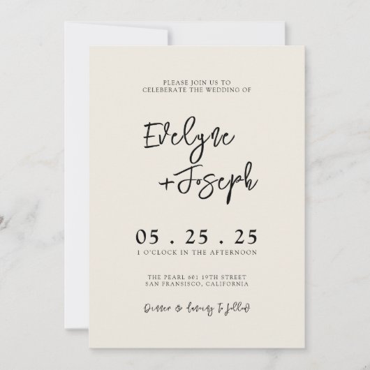 Invitation Elégant noir et crème minimal Boho QR Code Mariage (Devant)