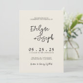 Invitation Elégant noir et crème minimal Boho QR Code Mariage (Debout devant)