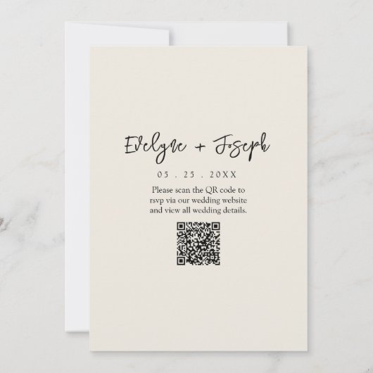 Invitation Elégant noir et crème minimal Boho QR Code Mariage (Dos)