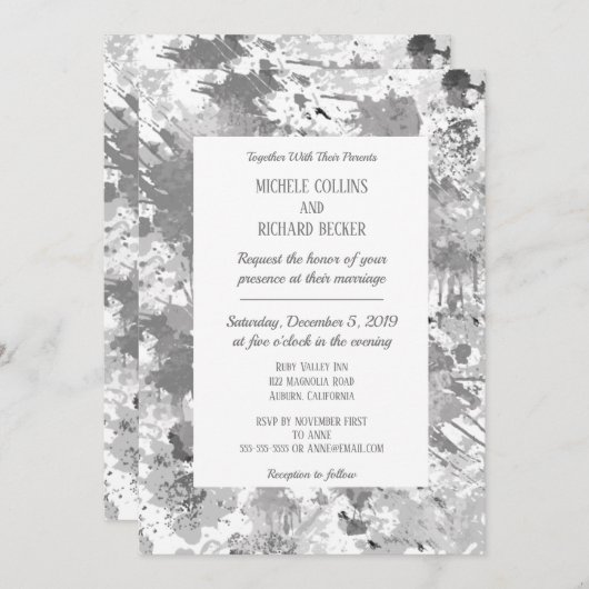 Invitation Elégant noir et gris (Devant / Derrière)