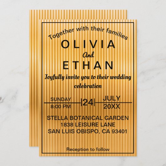 Invitation Élégant Noir Et Or Classy Mariage Chic (Devant / Derrière)