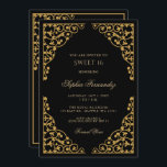 Invitation Élégant noir et or doux 16<br><div class="desc">Élégant noir et or doux 16 Invitation</div>