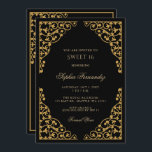 Invitation Élégant noir et or doux 16<br><div class="desc">Élégant noir et or doux 16 Invitation</div>