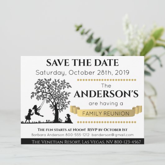 Invitation Elégant noir et or Enregistrer la date Famille Réu (Debout devant)