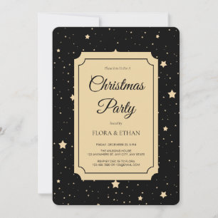 Invitation Élégant Noir et Or étoile Noël