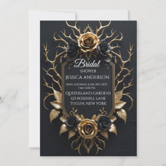 Invitation Elégant noir et or Floral Design de luxe