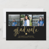 Invitation Elégant noir et or photo Collage Graduation (Devant)