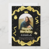 Invitation élégant noir et or photo d'anniversaire simple (Devant)