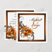 Invitation Élégant noir et orange Asiatique Lily Mariage (Devant / Derrière)