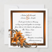 Invitation Élégant noir et orange Asiatique Lily Mariage (Dos)