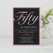 Invitation Elégant noir et rose 50 et fabuleux anniversaire e (Debout devant)