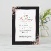 Invitation Elégant Noir et Rose Gold Confetti 70e anniversair (Debout devant)