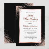 Invitation Elégant Noir et Rose Gold Confetti 80e anniversair (Devant / Derrière)
