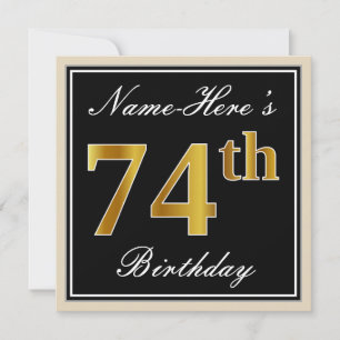 Invitation Elégant, noir, Faux Gold 74e anniversaire + Nom