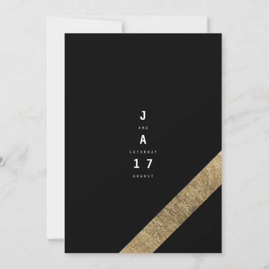 Invitation Elégant noir faux or moderne rayures mariage (Dos)