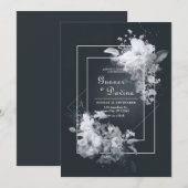 Invitation Élégant noir floral blanc Mariage Accents (Devant / Derrière)