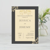 Invitation Elégant noir floral éléphant Thaïlande Mariage (Debout devant)