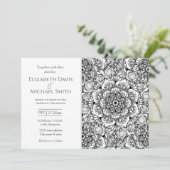 Invitation Elégant Noir Floral Mandala Blanc Design (Debout devant)
