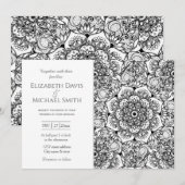 Invitation Elégant Noir Floral Mandala Blanc Design (Devant / Derrière)