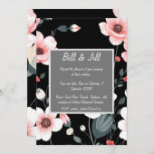 Invitation Élégant noir floral, Mariage de fleurs blanches (Devant / Derrière)