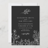 Invitation Élégant noir floral minimal Mariage simple (Devant)