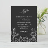 Invitation Élégant noir floral minimal Mariage simple (Debout devant)