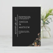Invitation Élégant noir Floral moderne Mariage botanique (Debout devant)