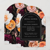 Invitation Elégant noir foncé automne Fête des mariées floral (Devant / Derrière)