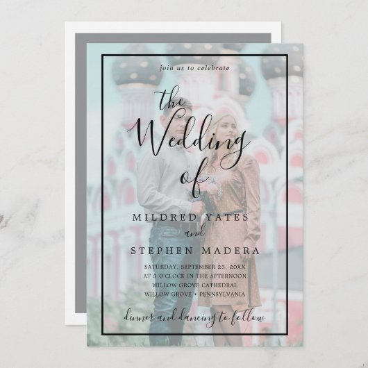 Invitation Élégant noir frontière effet Vellum Mariage photo (Devant / Derrière)