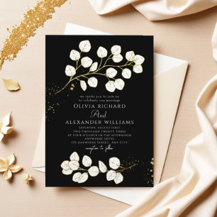 Invitation Elégant Noir Glod verdure Eucalyptus Mariage