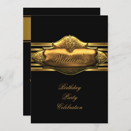 Invitation Élégant Noir Gold Anniversaire Hommes 60e (Devant / Derrière)