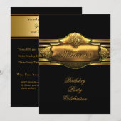 Invitation Élégant Noir Gold Anniversaire Hommes 60e (Devant / Derrière)