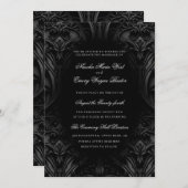 Invitation Élégant noir gothique Damask Moody Mariage (Devant / Derrière)