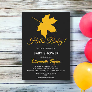 Invitation Elégant noir jaune Feuilles de automne Baby shower