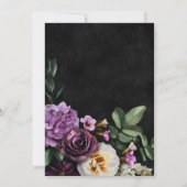 Invitation Elégant noir & lavande floral Script douche (Dos)