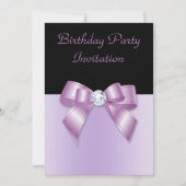 Invitation Elégant noir & Lilac Diamond Bow Anniversaire (Devant)
