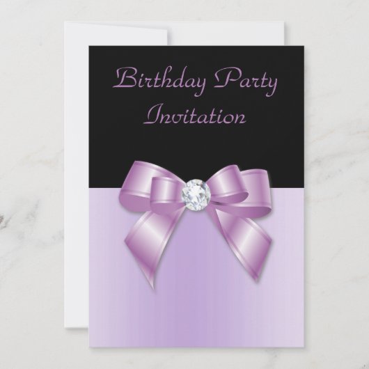 Invitation Elégant noir & Lilac Diamond Bow Anniversaire (Devant)