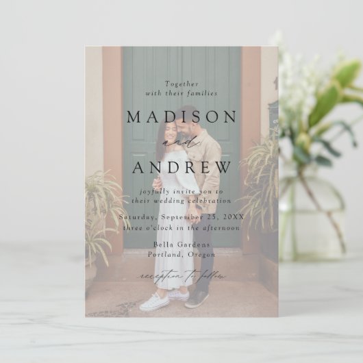 Invitation Élégant noir moderne Script 2 Mariage photo (Debout devant)