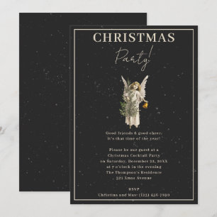 Invitation Élégant Noir Noir Noël Ange Fête de Noël