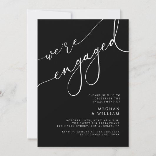 Invitation Élégant Noir Nous sommes engagés dans la partie En (Devant)