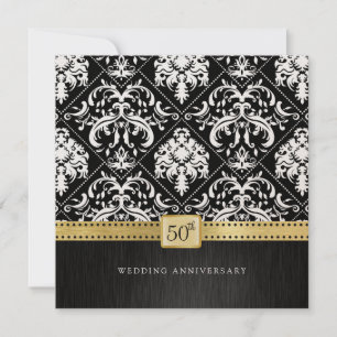 Invitation Élégant Noir & Or 50e Anniversaire de Mariage