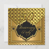 Invitation Élégant noir or 50e anniversaire Elite (Devant)