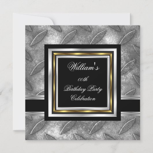 Invitation Elégant Noir Or Argent Homme métal d'anniversaire (Devant)
