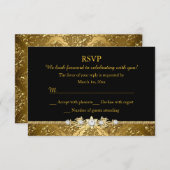 Invitation Elegant noir & or Damask RSVP (Devant / Derrière)