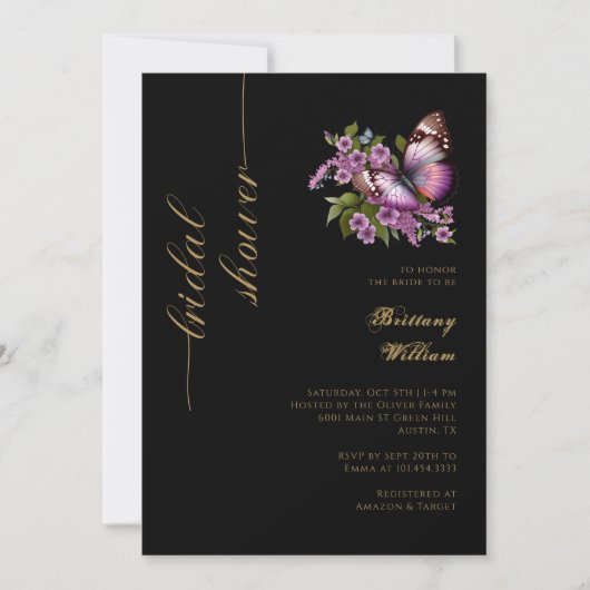 Invitation Elégant noir & or : Fête des mariées personnalisée (Devant)