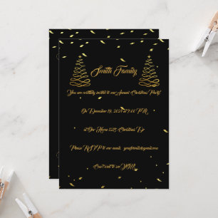 Invitation Élégant Noir & Or Noël divertissant