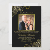 Invitation Élégant noir & or photo et Mariage de code QR (Devant)