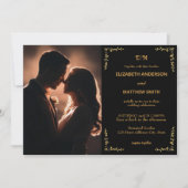 Invitation Elégant noir & or photo mariage romantique (Devant)