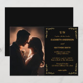 Invitation Elégant noir & or photo mariage romantique (Devant / Derrière)